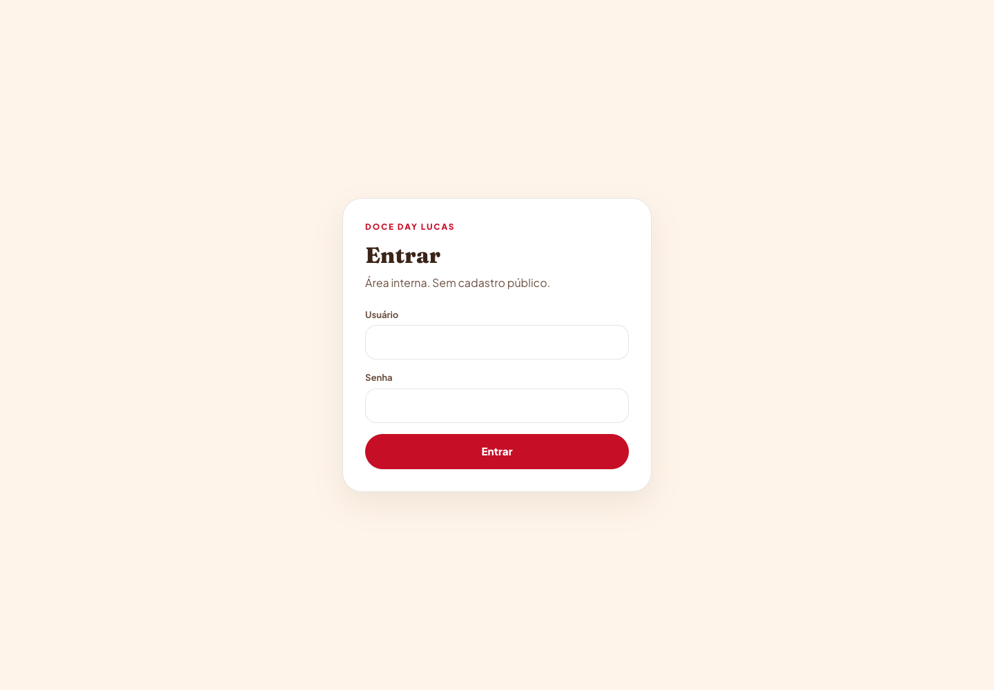 Doce Day Lucas: login da área interna do painel de estoque